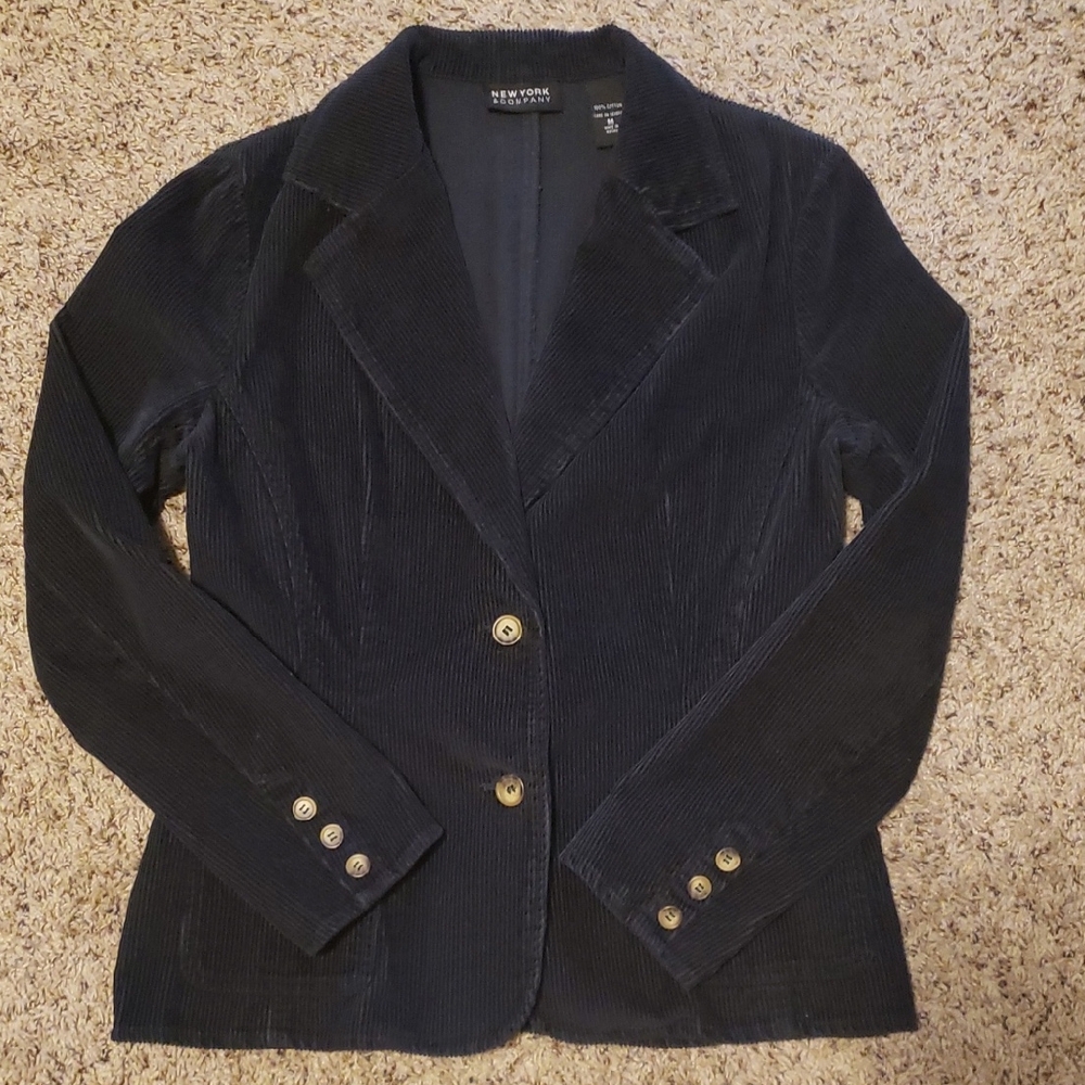 New York & Company Women's Navy  Blue Corduroy Blazer Size Medium
